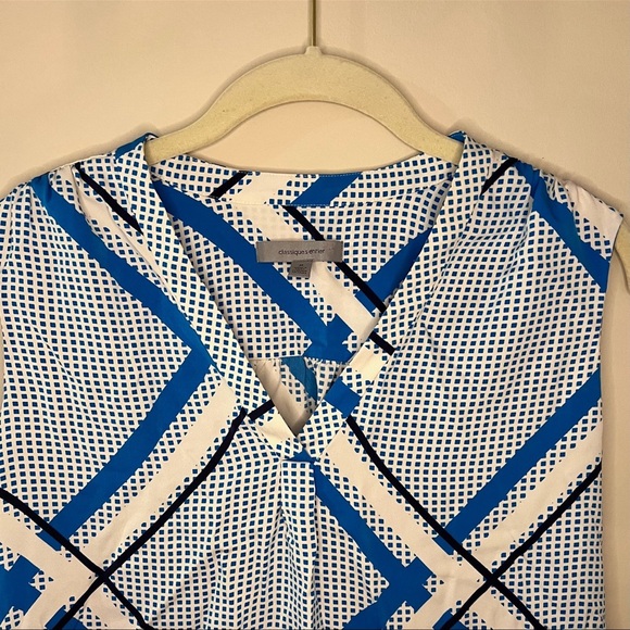 Classiques Entier Sleeveless White, Blue and Black Patterned Blouse, Size M - Picture 3 of 5